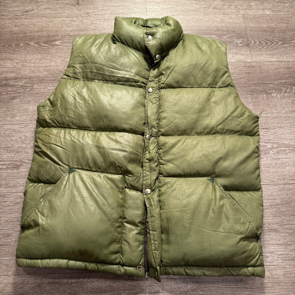 The North Face Puffer Vest Mens M Green Down Vintage 70s Military USA Talon Zip